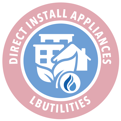 Pink circular logo with text 